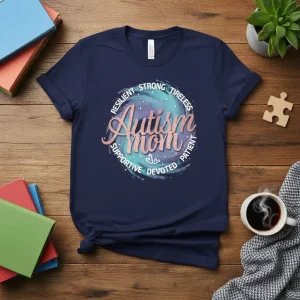 Autism Mom RESILIENT STRONG text design featuring stylish typography on quality t-shirt