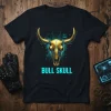 Bull Skull T-Shirt with a metallic gold bull head and cyan circuitry graphics