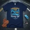 Navy blue t-shirt with "Congratulations You Passed Your Driving Test" text and a blue sports car graphic