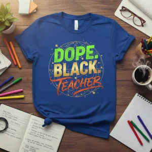 DOPE. BLACK. TEACHER detailed graphic design printed on comfortable cotton t-shirt