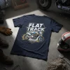 Flat Track Motorcycle Racing T-Shirt design with bold text and a detailed flat track motorcycle graphic