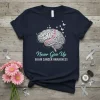 Never Give Up BRAIN CANCER AWARENESS t-shirt with a brain graphic and pink ribbon